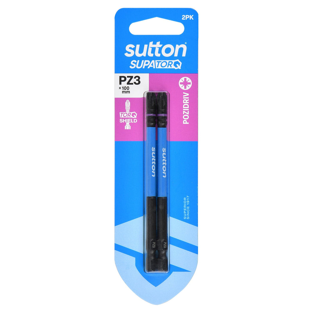 SUTTON SUPATORQ PZ3X100MM POZIDRIVE SCREWDRIVER BIT - 2 PIECE S202H02E03