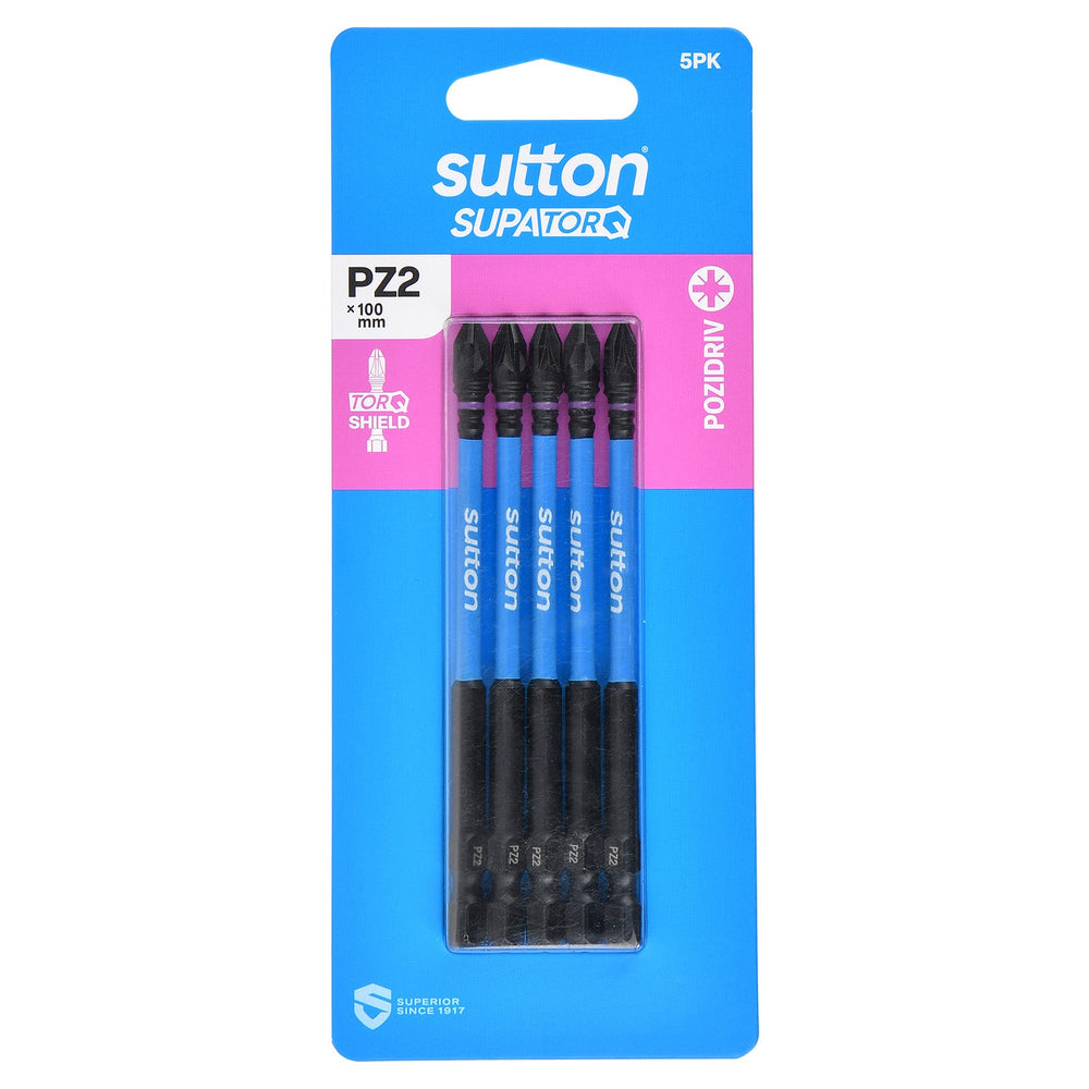 SUTTON SUPATORQ PZ2X100MM POZIDRIVE SCREWDRIVER BIT - 5 PIECE S202H05E02