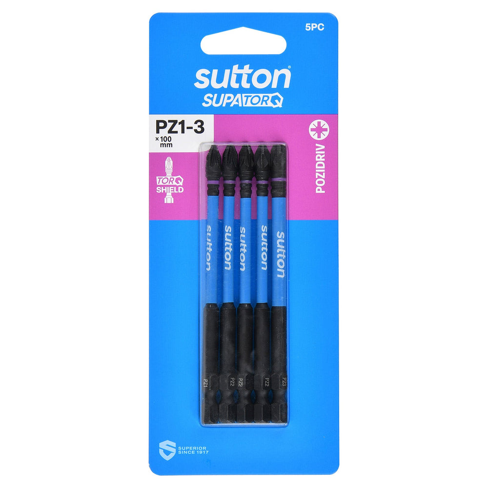 SUTTON SUPATORQ PZ1-3X100MM POZIDRIVE SCREWDRIVER BIT - 5 PIECE S202S05E03