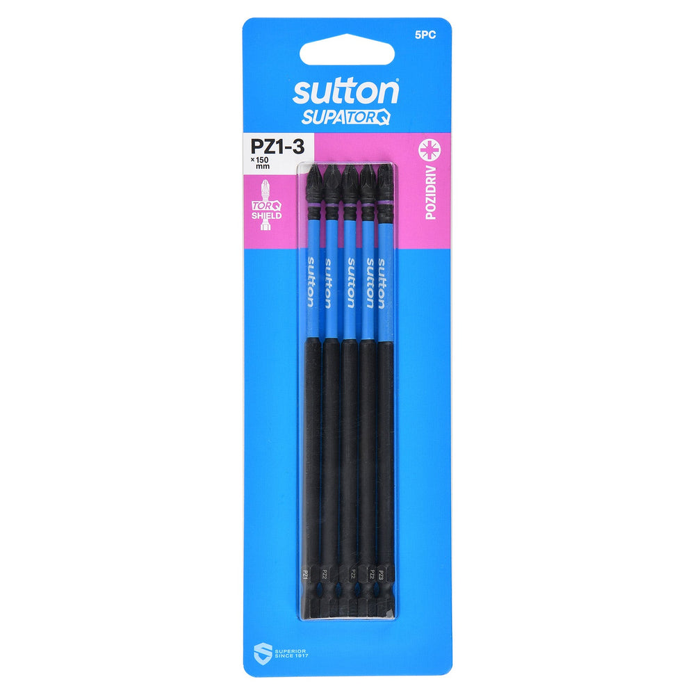 SUTTON SUPATORQ PZ1-3X150MM POZIDRIVE SCREWDRIVER BIT - 5 PIECE S202S05G03