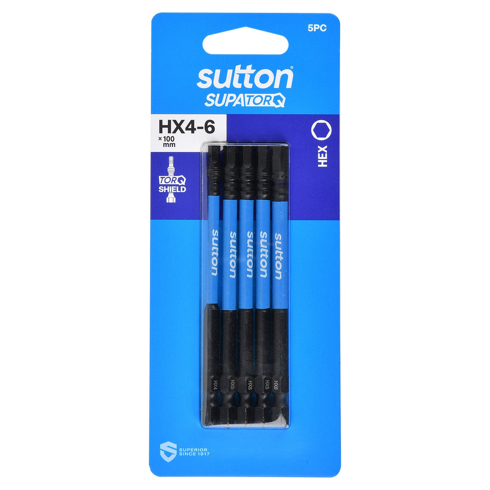 SUTTON SUPATORQ 4-6X100MM HEX SCREWDRIVER BIT SET - 5 PIECE S206S05E06