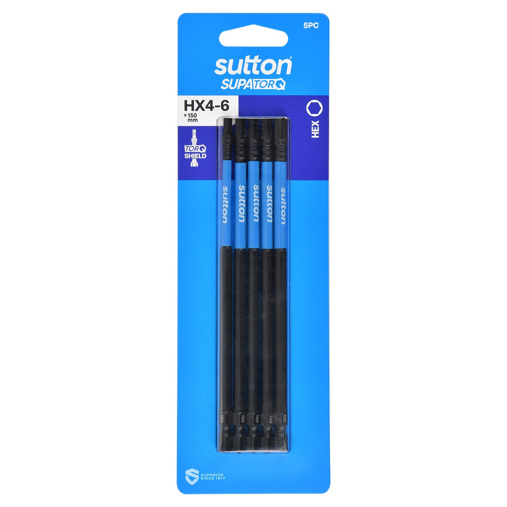 SUTTON SUPATORQ 4-6X150MM HEX SCREWDRIVER BIT SET - 5 PIECE S206S05G06