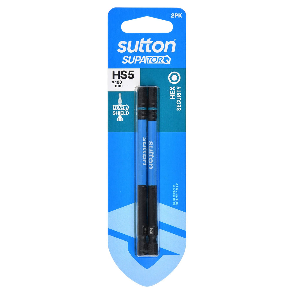 SUTTON SUPATORQ HS5X100MM HEX SECURITY SCREWDRIVER BIT - 2 PIECE S208H02E05