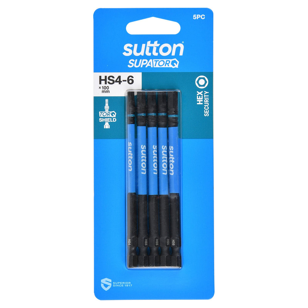 SUTTON SUPATORQ HS4-6X100MM HEX SECURITY SCREWDRIVER BIT - 5 PIECE S208S05E06