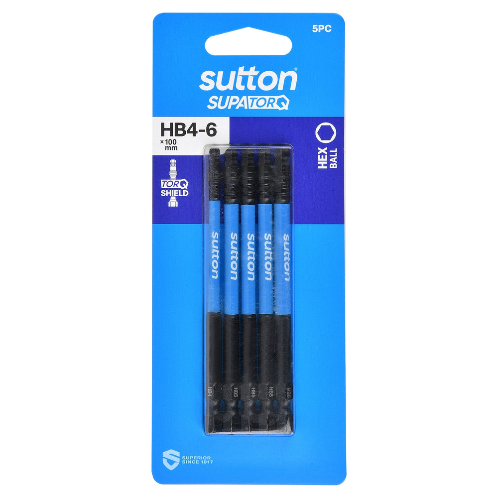 SUTTON SUPATORQ HB4-6X100MM HEX BALL SCREWDRIVER BIT SET - 5 PIECE S210S05E06