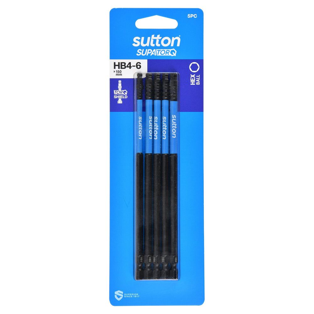 SUTTON SUPATORQ HB4-6X150MM HEX BALL SCREWDRIVER BIT SET - 5 PIECE S210S05G06
