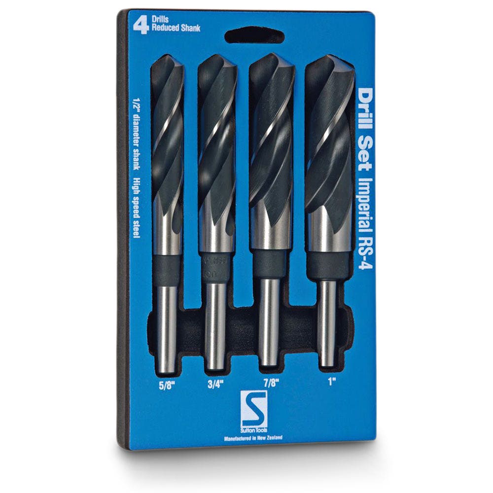 SUTTON 5/8-1INCH IMPERIAL HSS-BLUE REDUCED SHANK METAL DRILL BIT SET - 4 PIECE D188RS4