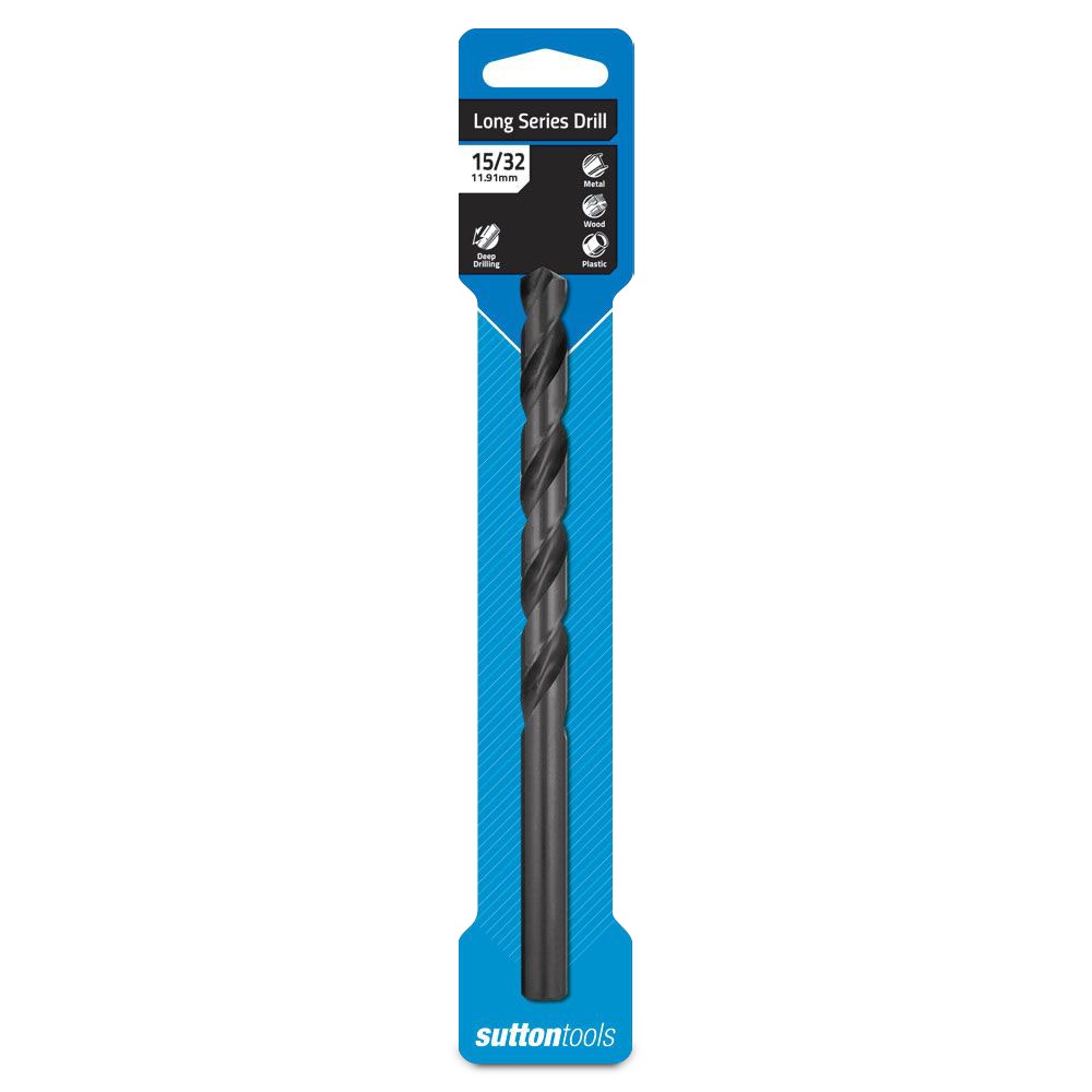 SUTTON 15/32INCH X 7.1/2INCH METAL DRILL BIT LONG SERIES HSS BLUE BULLET