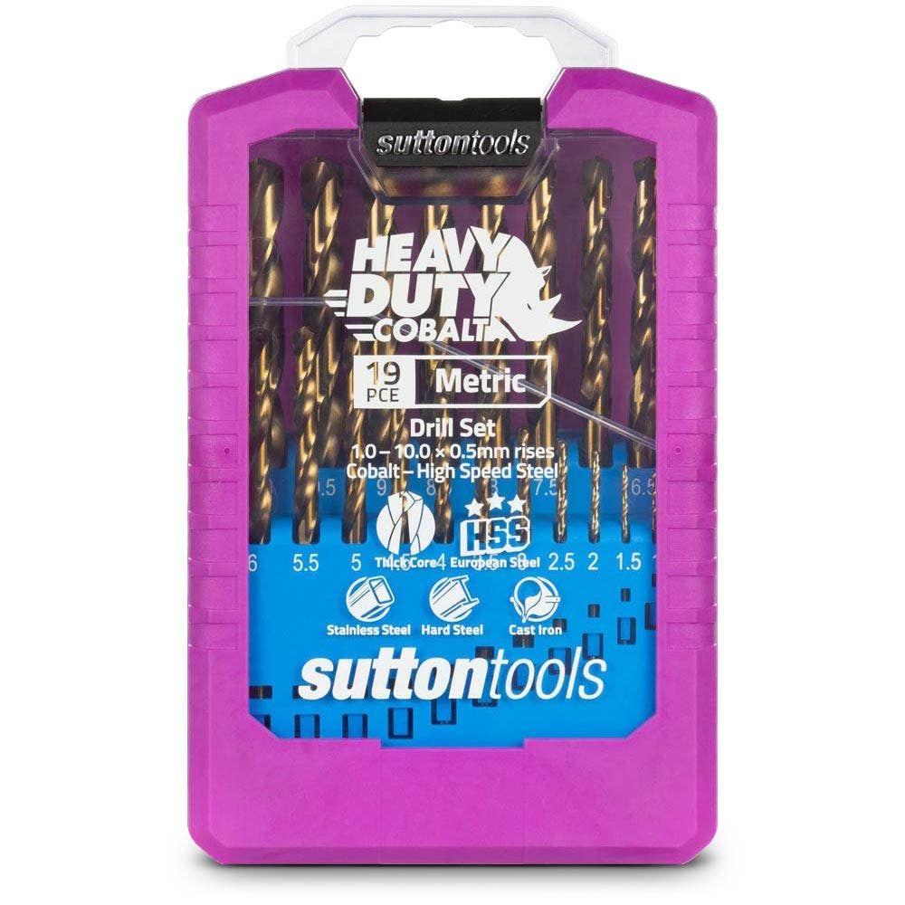 SUTTON 1-10MM METRIC HSS-COBALT JOBBER DRILL BIT SET - HD-COBALT - 19 PIECE D109SM2