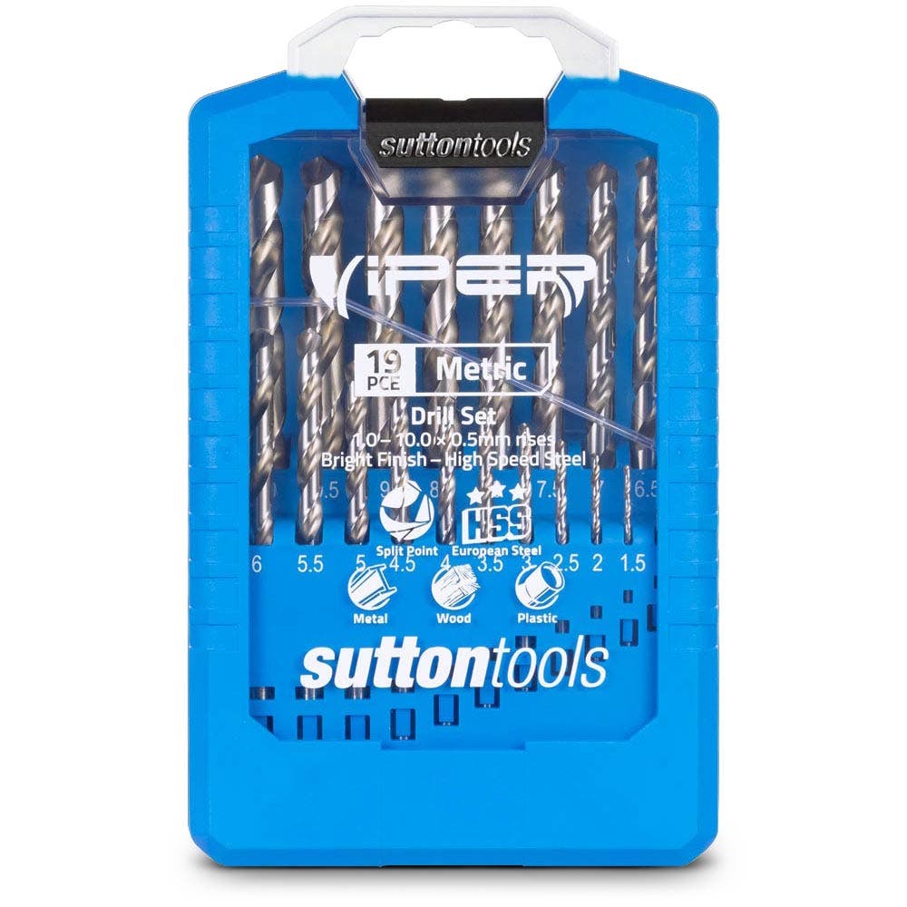 SUTTON 1-10MM METRIC HSS-BRIGHT JOBBER DRILL BIT SET - VIPER - 19 PIECE D105V2M