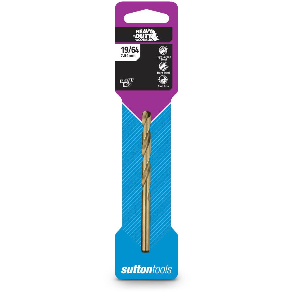 SUTTON 19/64INCH X 4.3/8INCH METAL JOBBER DRILL BIT HSS-COBALT