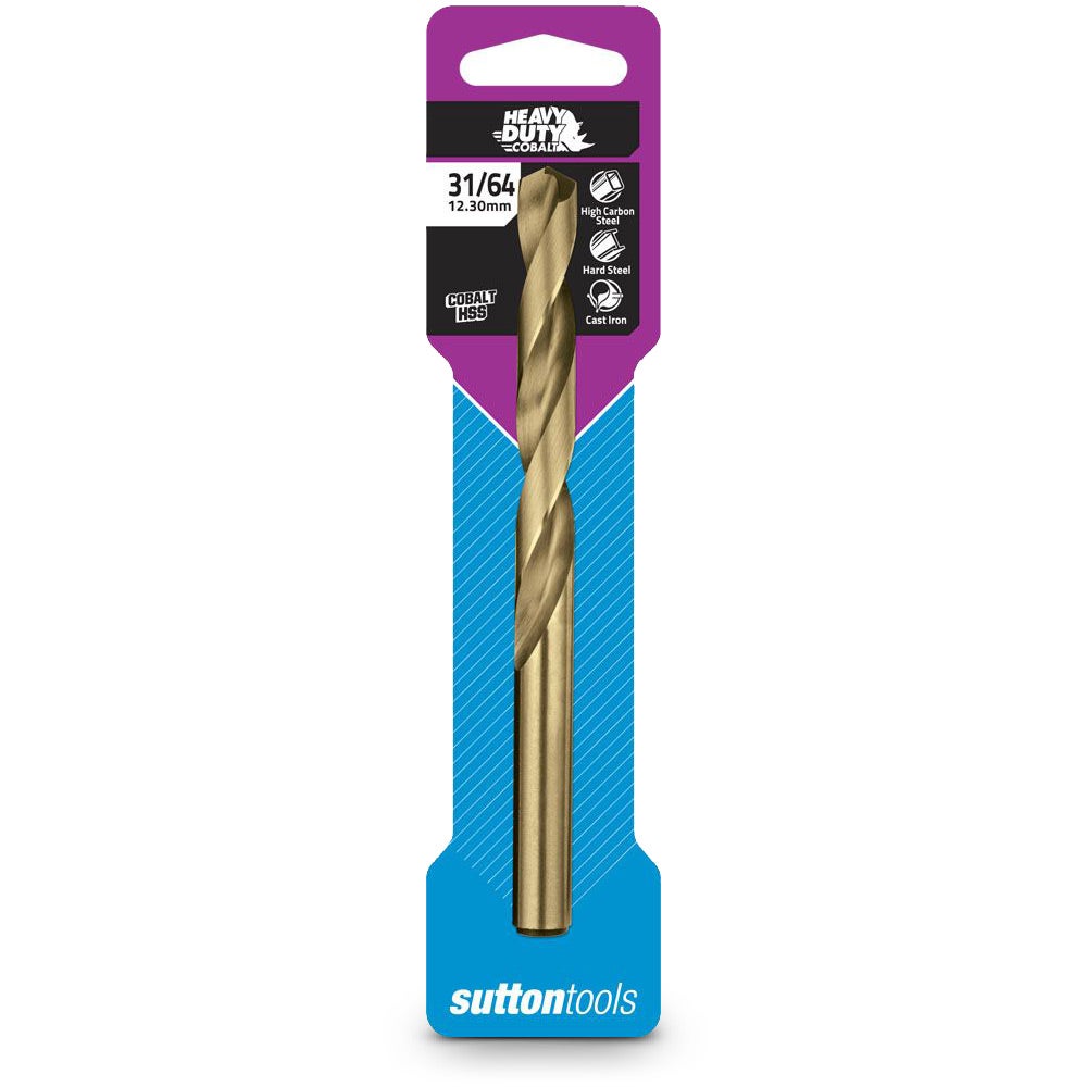 SUTTON 31/64INCH X 151MM HSS-COBALT METAL JOBBER DRILL BIT - HD-COBALT