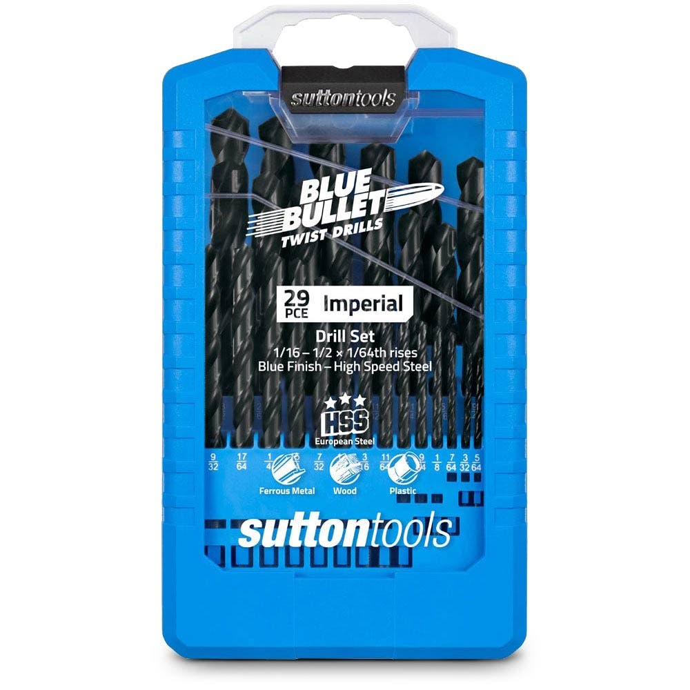 SUTTON 1/16-1/2INCH IMPERIAL HSS-BLUE JOBBER DRILL BIT SET - BLUE BULLET - 29 PIECE D102S3