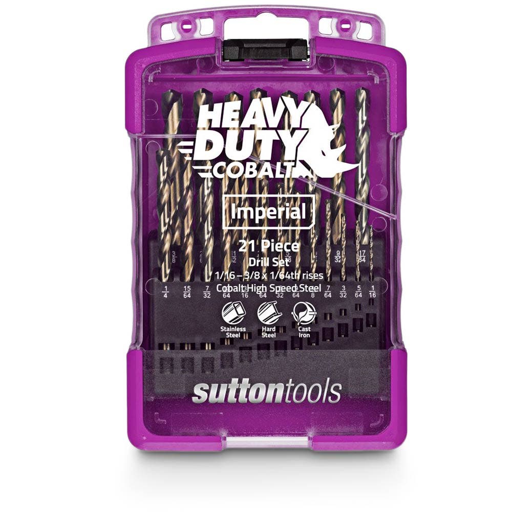 SUTTON 1/16-3/8INCH IMPERIAL HSS-COBALT JOBBER DRILL BIT SET - HD-COBALT - 21 PIECE