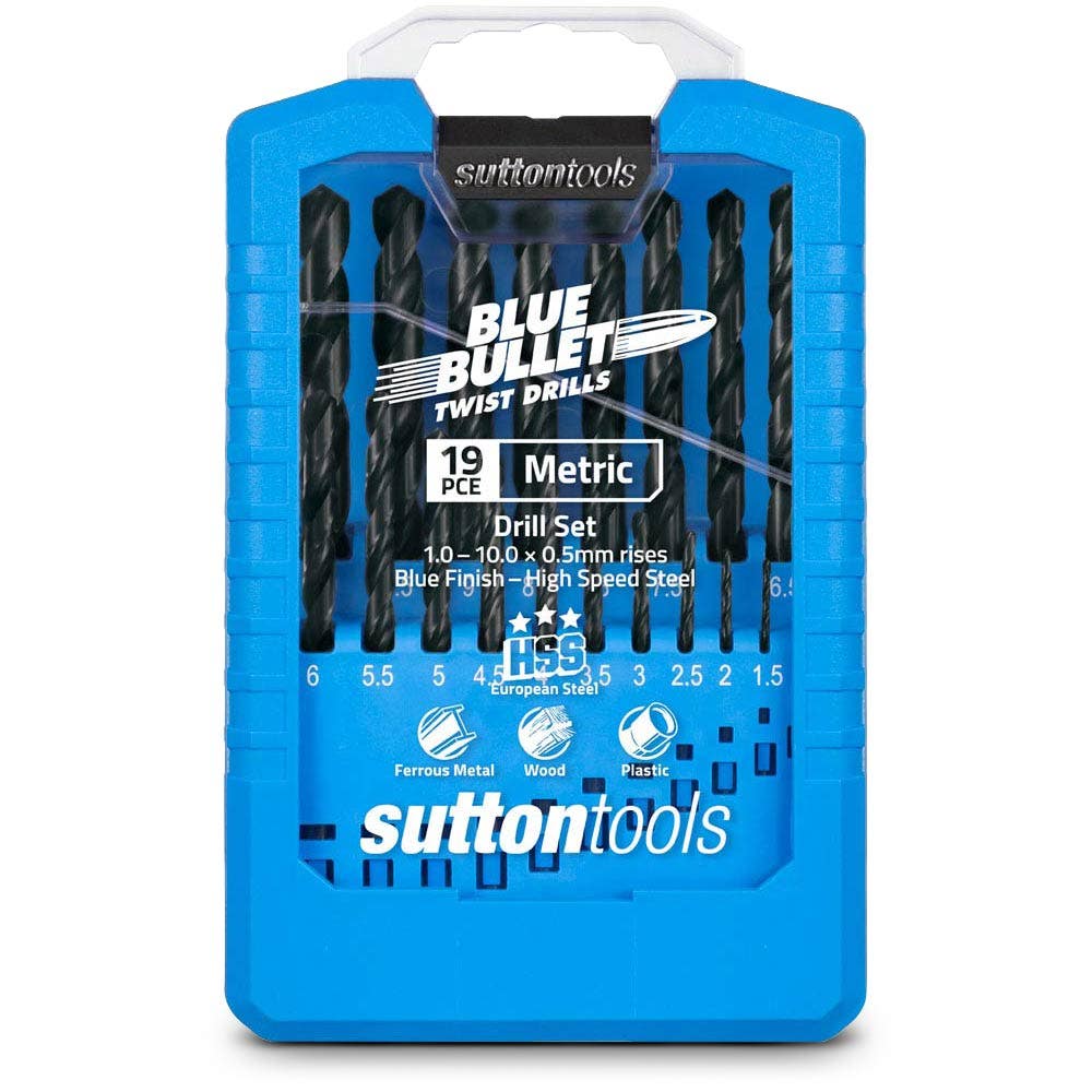 SUTTON 1-10MM METRIC HSS-BLUE JOBBER DRILL BIT SET - BLUE BULLET - 19 PIECE D102SM2