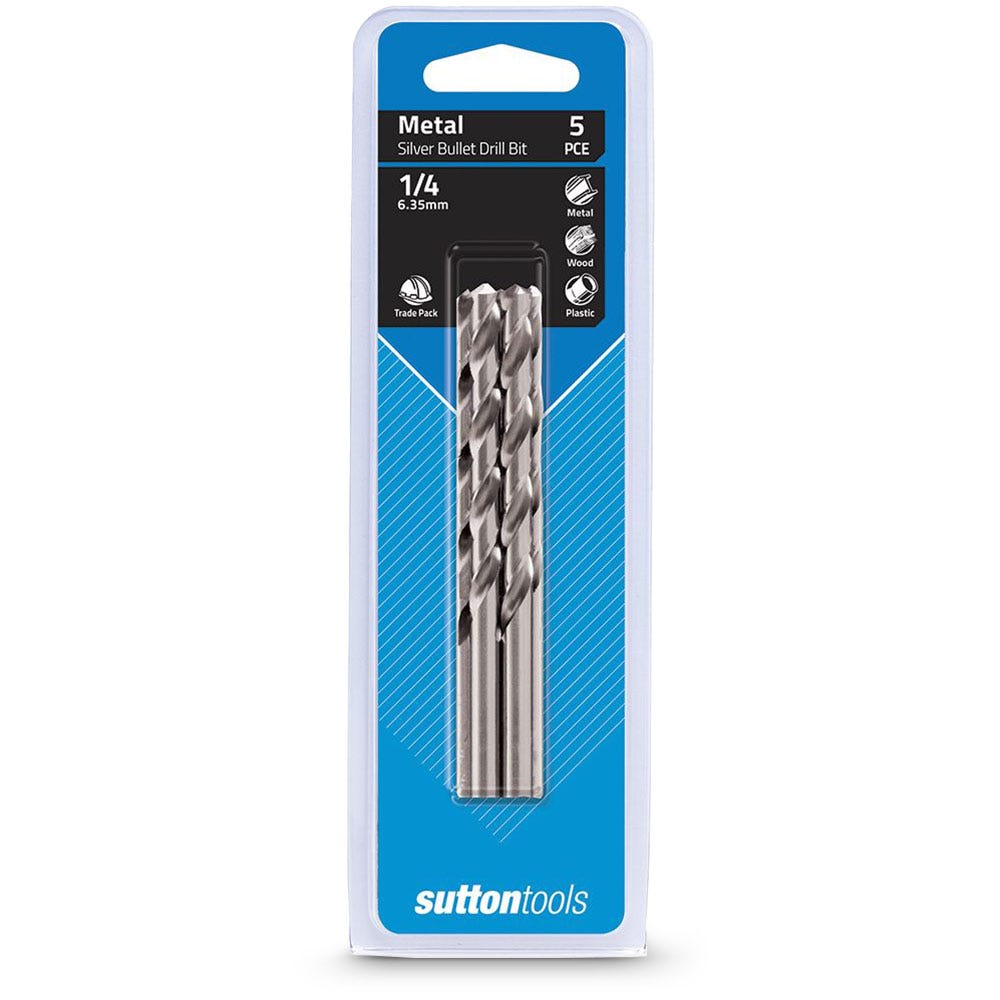 SUTTON 1/4INCH X 4INCH METAL JOBBER DRILL BIT HSS SILVER BULLET - 5 PIECE