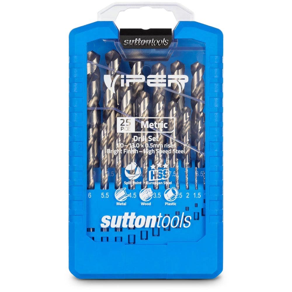 SUTTON 1-13MM METRIC HSS-BRIGHT JOBBER DRILL BIT SET - VIPER - 25 PIECE D105V3M
