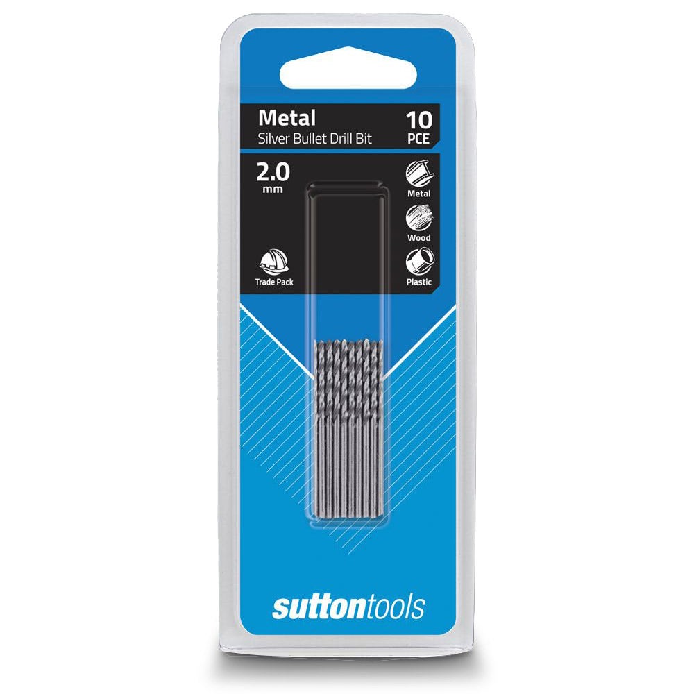 SUTTON 2.0 X 49MM METAL JOBBER DRILL BIT HSS SILVER BULLET - 10 PIECE