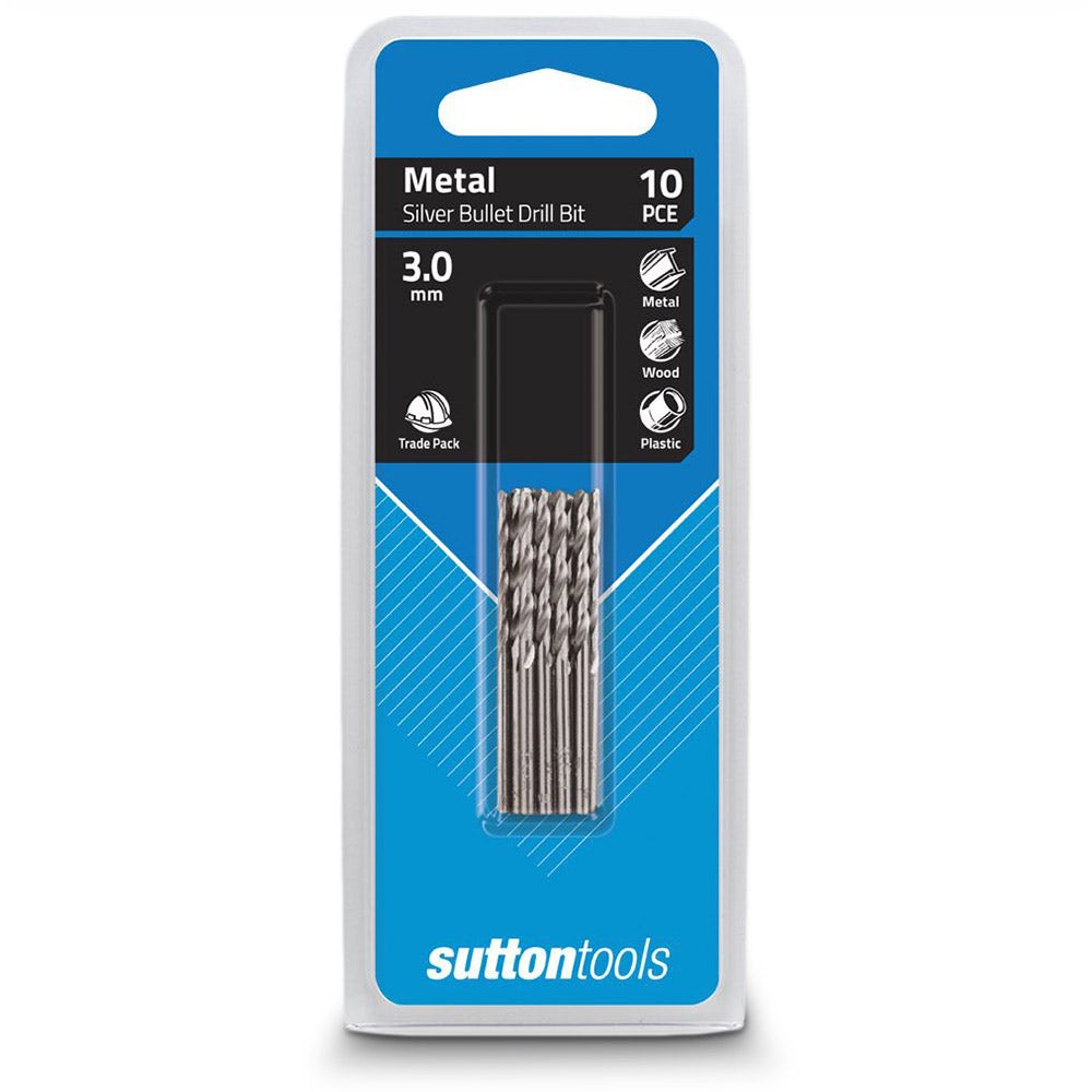 SUTTON 3.0 X 61MM METAL JOBBER DRILL BIT HSS SILVER BULLET - 10 PIECE