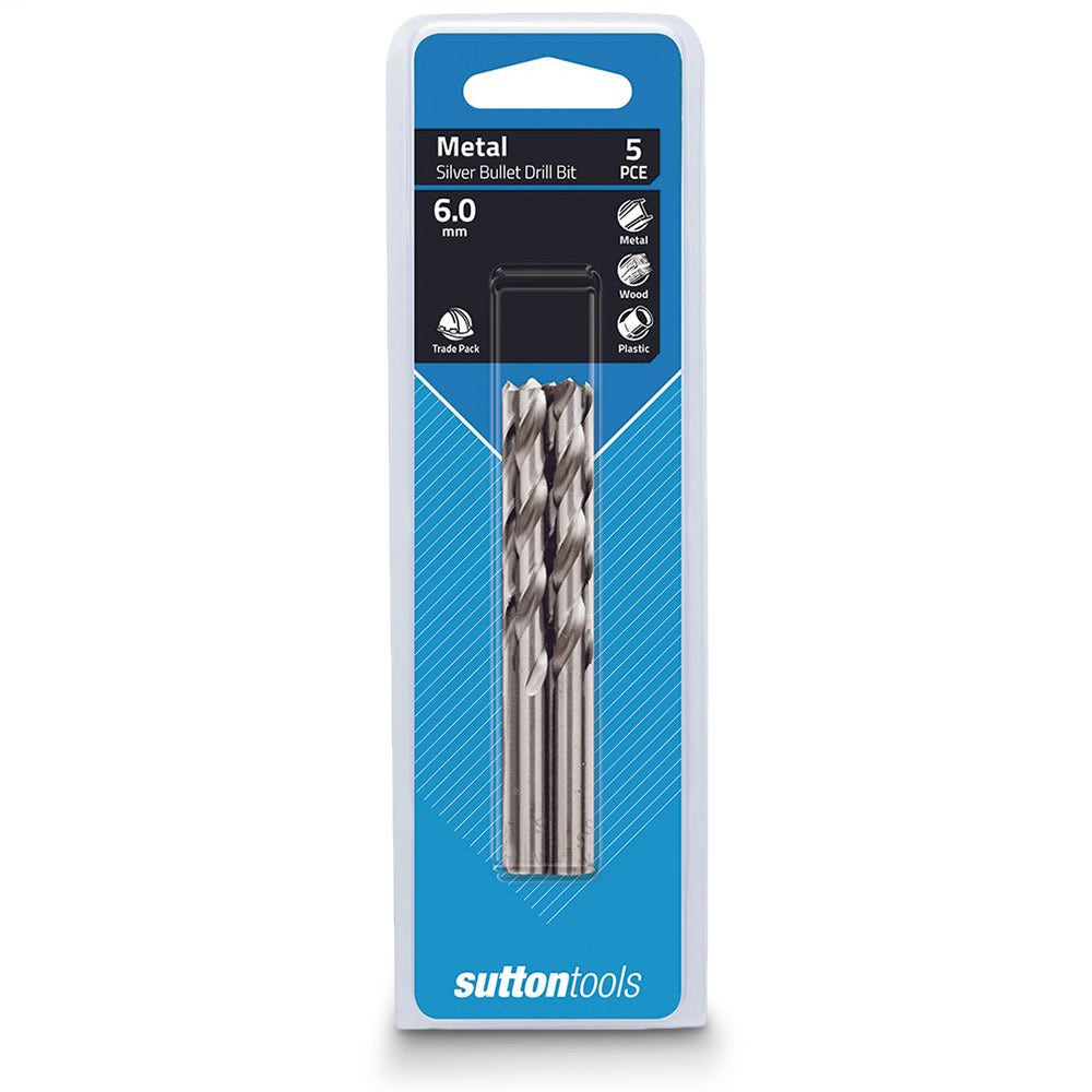 SUTTON 6.0 X 93MM METAL JOBBER DRILL BIT HSS SILVER BULLET - 5 PIECE