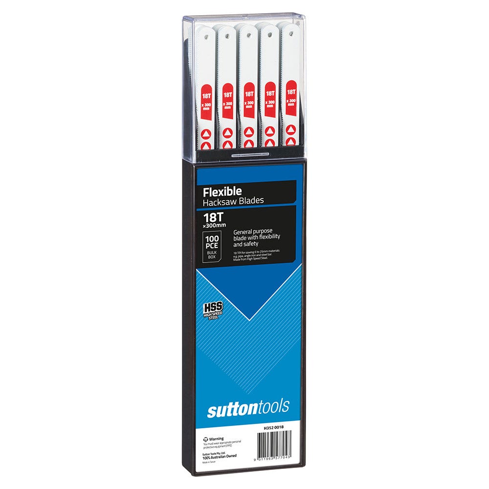 SUTTON 300MM 18TPI FLEXIBLE HSS HACKSAW BLADE - 100 PACK H3520018