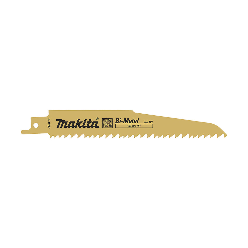 Makita RECIPRO BLADE Bi-METAL 152mm x 1.6mm x 5 - 8tpi - 5pk - WOOD & NAILS B-43234