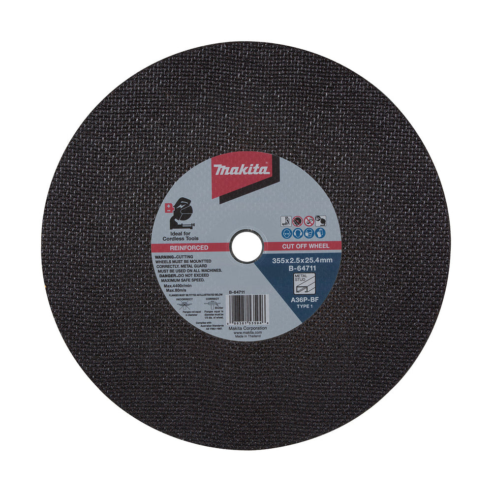 Makita 355mm x 2.5mm x 25.4mm THIN METAL METAL CUT OFF WHEEL A36P-5pk B-64711-5