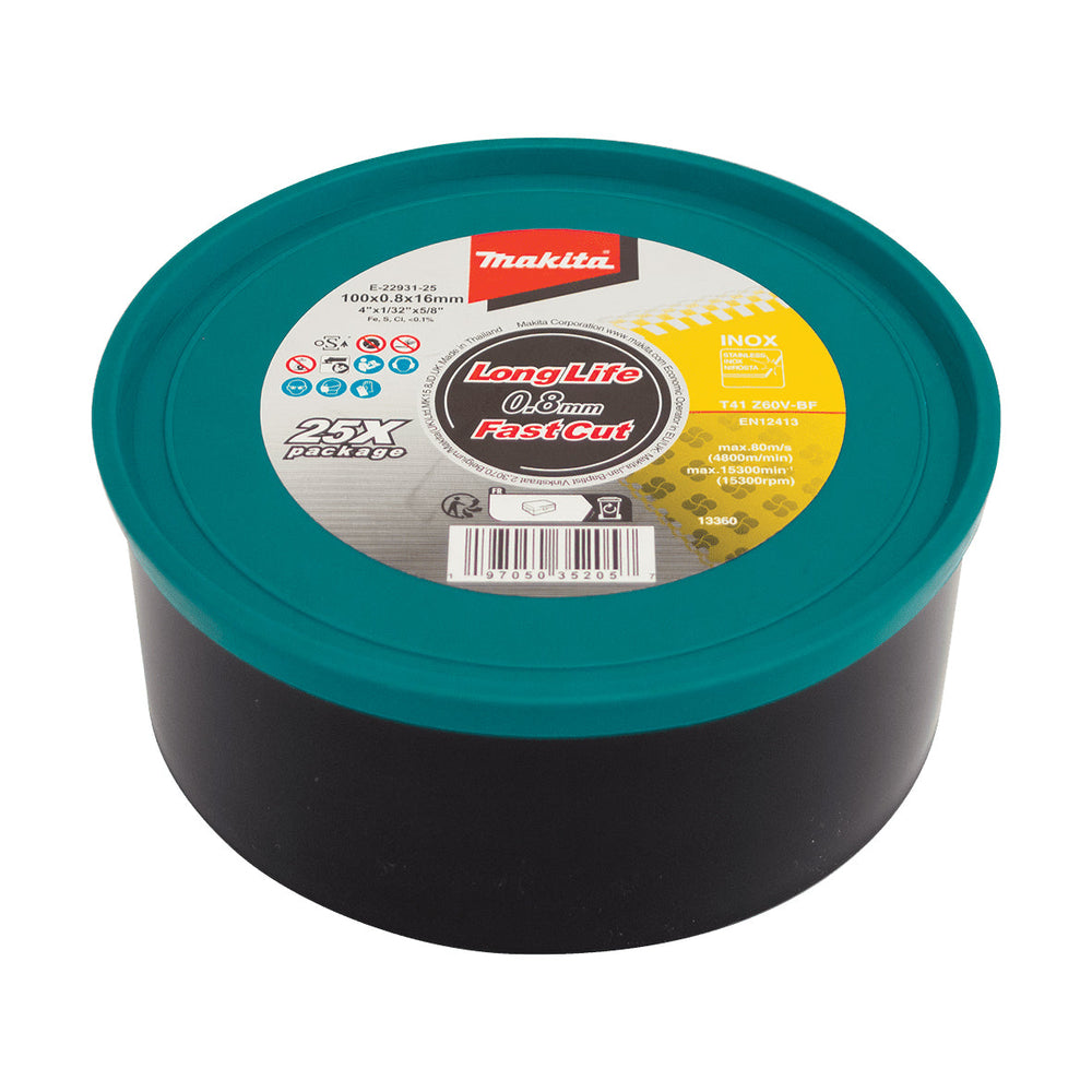 Makita 100mm x 0.8mm x 16mm ULTRA THIN INOX CUTTING DISC Z60V - 25pk Tub E-22931-25