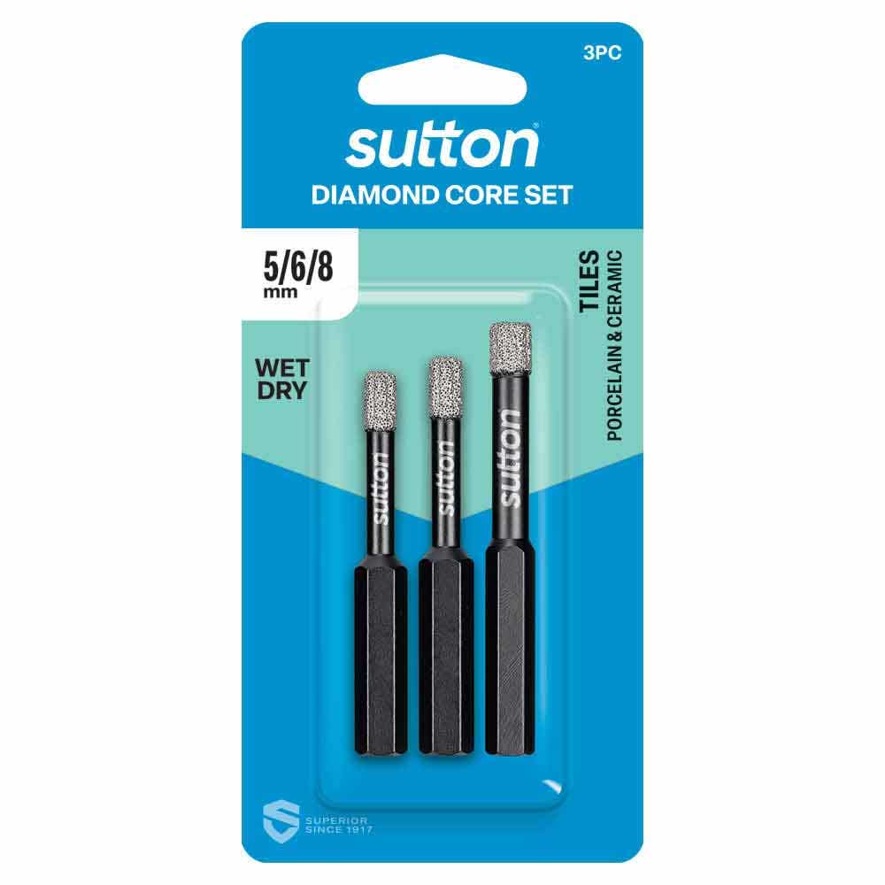 SUTTON 5-8MM WET/DRY DIAMOND GRIT HOLESAW BIT SET BLACK-CERAM 3 PIECE D618S3A