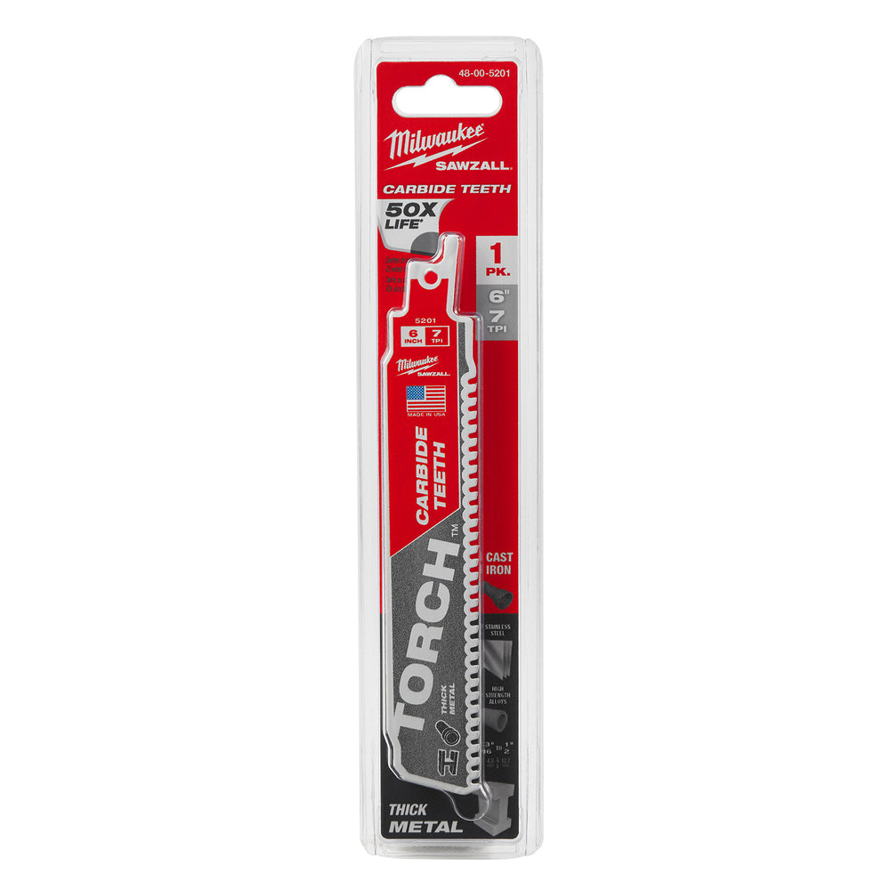 Milwaukee 150mm TORCH with Carbide Teeth Sawzall Blade 1pk 48005201