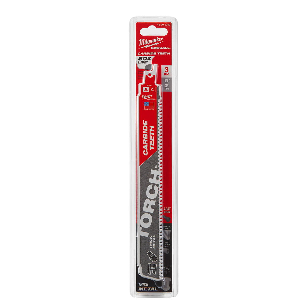 Milwaukee 230mm TORCH with Carbide Teeth Sawzall Blade 3pk 48005302