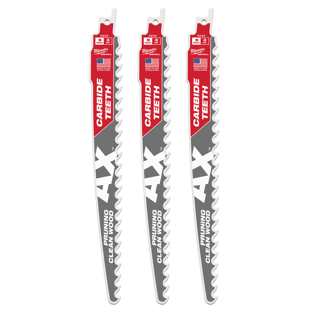 Milwaukee 225mm 3TPI The AX with Carbide Teeth Sawzall Blade (3 Pk) 48005332