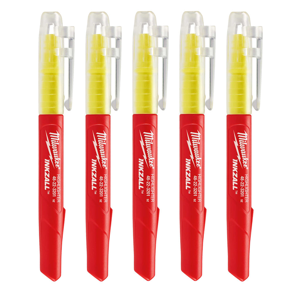Milwaukee Inkzall Yellow Jobsite Highlighter 5 Pack 48223201