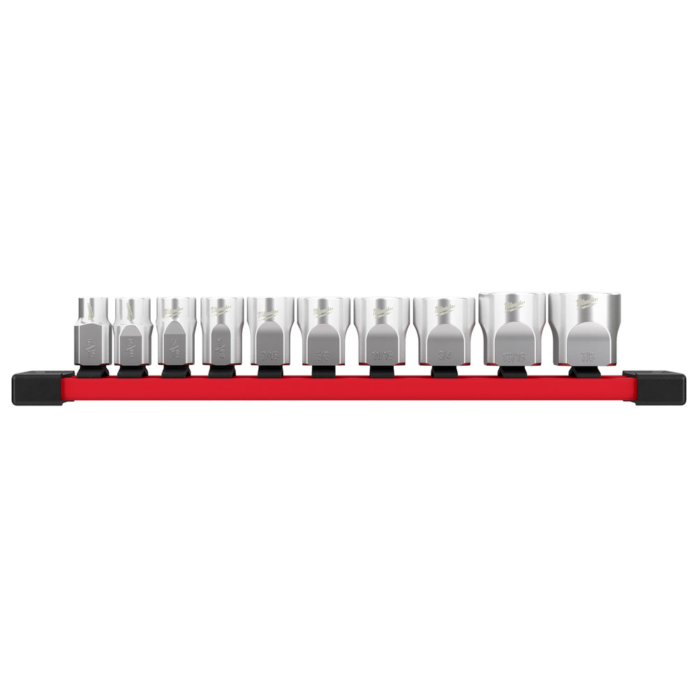 Milwaukee 10 piece 3/8" Dr Standard SAE Socket Set with Storage Rail 48229403