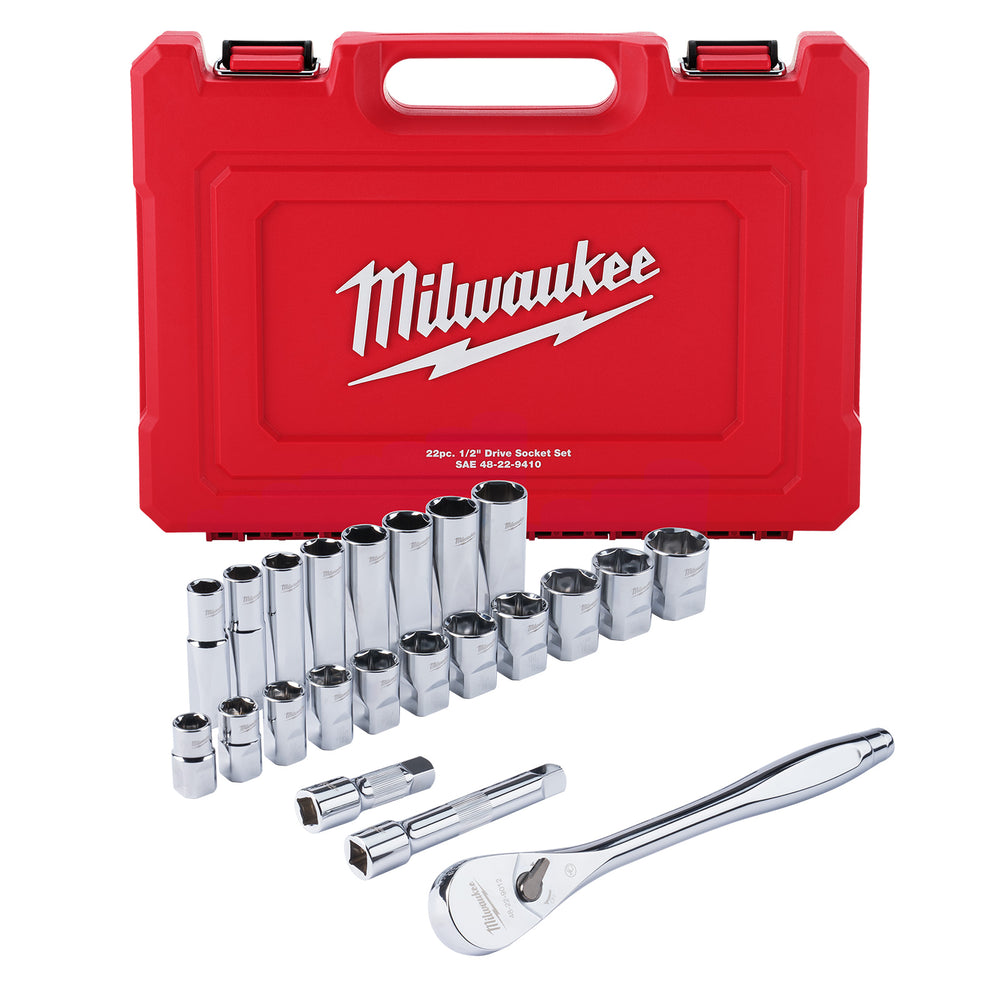 Milwaukee 22 Piece SAE Socket Wrench Set 1/2" Dr 48229410