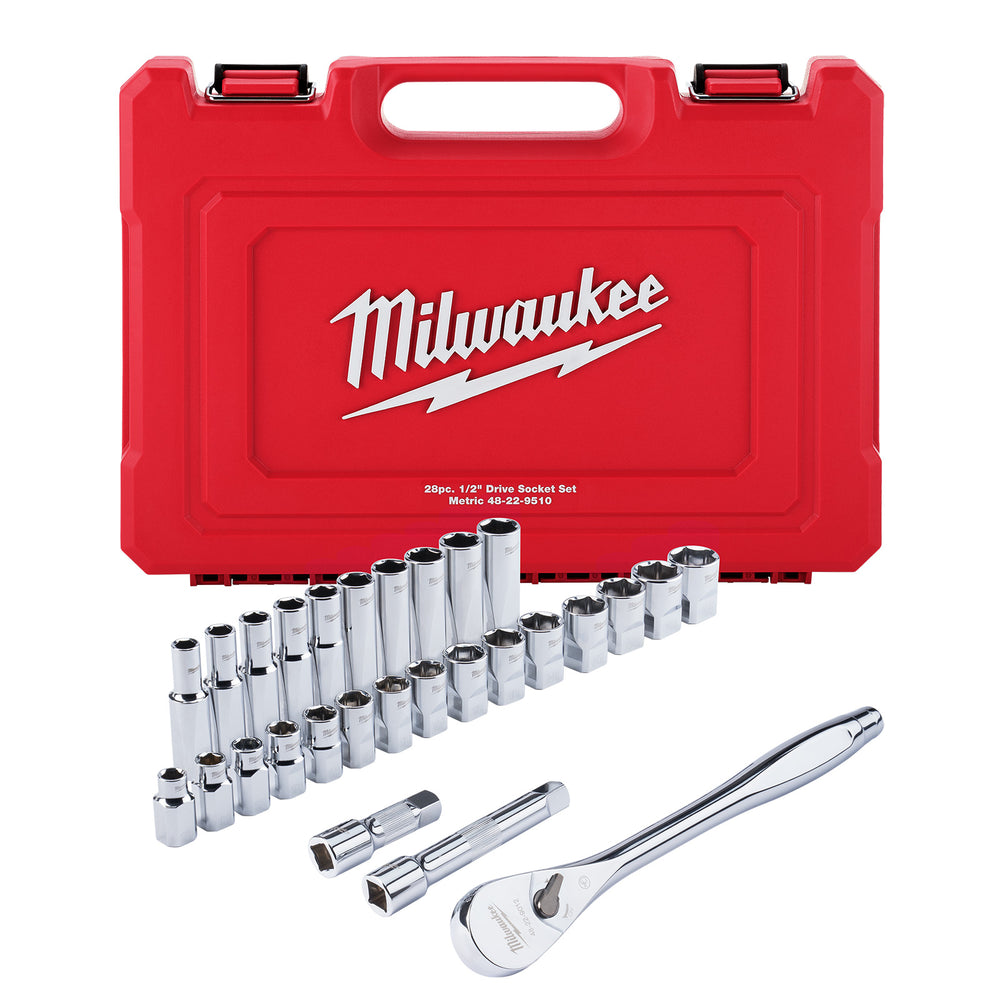 Milwaukee 28 Piece SAE Ratchet and Socket Set 1/2" Dr 48229510