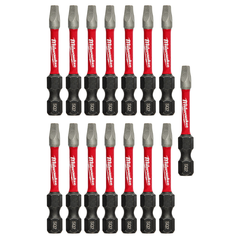 Milwaukee Square Recess #2 50mm (2") SHOCKWAVE Power Bit 15Pk 48325010