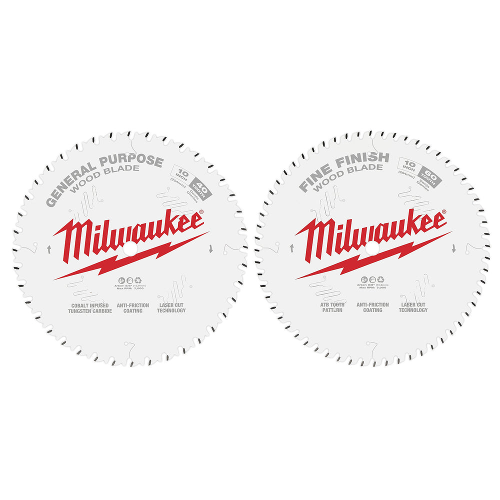 Milwaukee 10" 254mm 40T General Purpose Blade + 60T Fine Finish Blade - 2 Pack 48408036