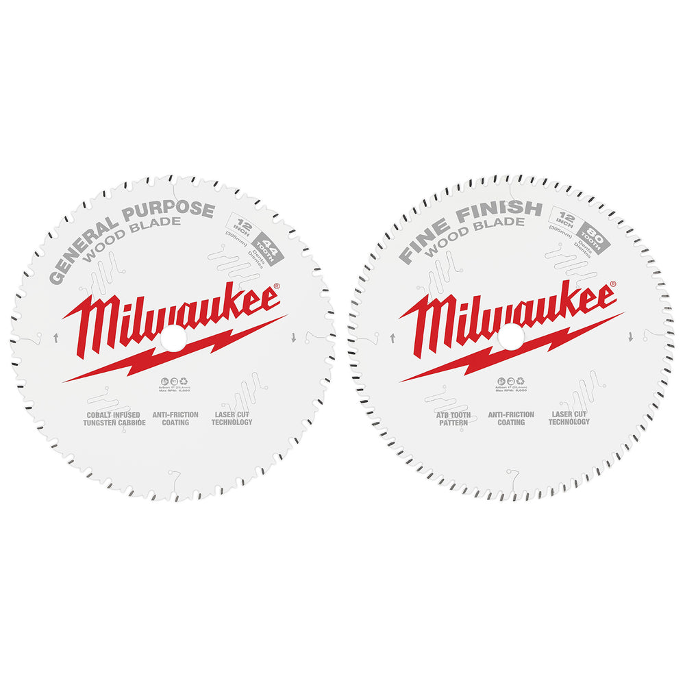 Milwaukee 12" 305mm 44T General Purpose Blade + 80T Fine Finish Blade - 2 Pack 48408232