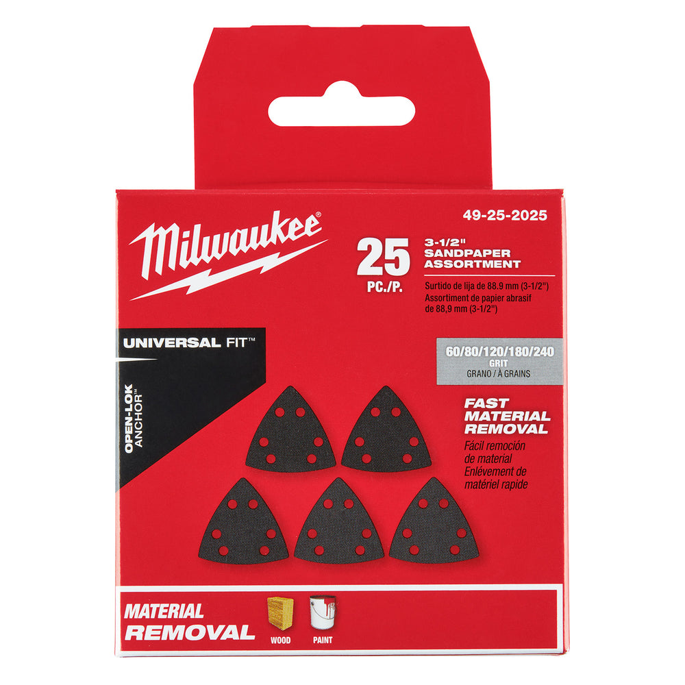 Milwaukee Open-Lok 25 Piece Triangle Sand Paper Variety 49252025