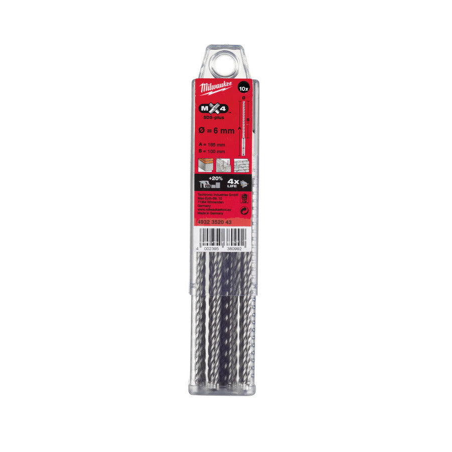 Milwaukee 6.5 x 210mm SDS Plus 4 Cut 10 Pack 4932430235