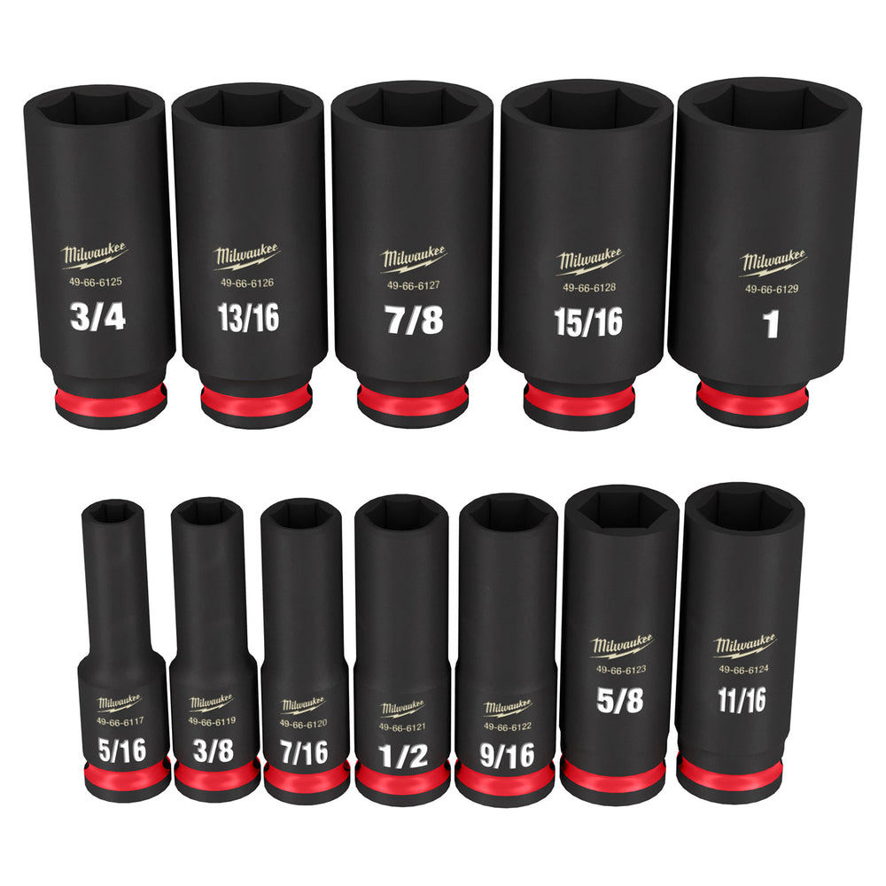 Milwaukee Shockwave 3/8" Drive 12 Piece SAE Deep 6 Point Impact Socket Set 49667006