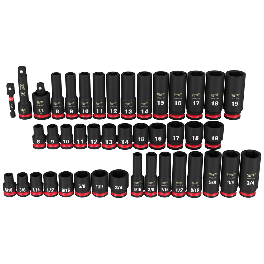 Milwaukee Shockwave 3/8" Drive 43 Piece SAE & Metric Deep 6 Point Impact Socket Set 49667009