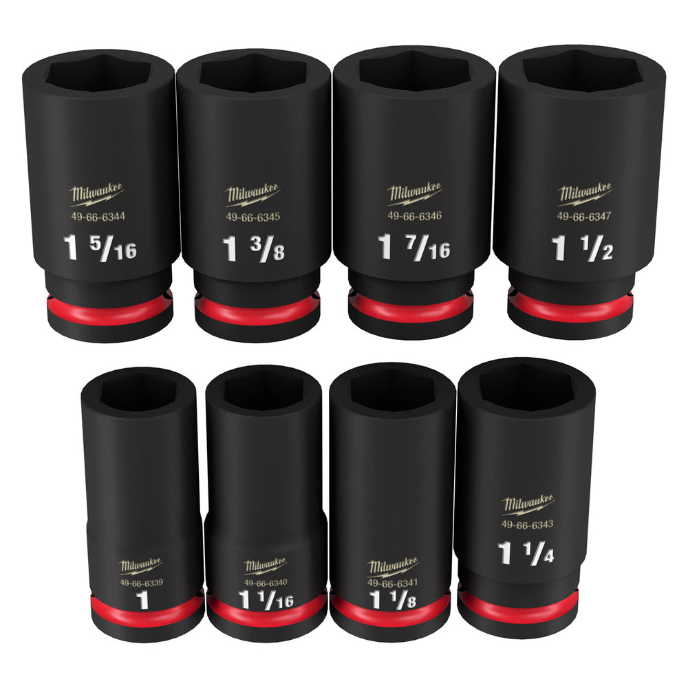 Milwaukee Shockwave 3/4" Drive 8 Piece SAE Deep 6 Point Impact Socket Set 49667018