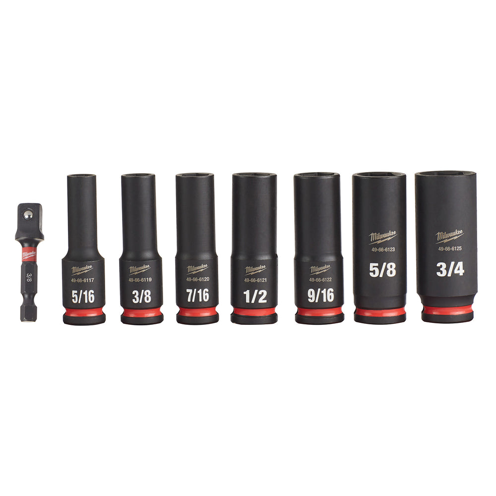 Milwaukee Shockwave 3/8" Drive 8 Piece SAE Deep 6 Point Impact Socket Set 49667024
