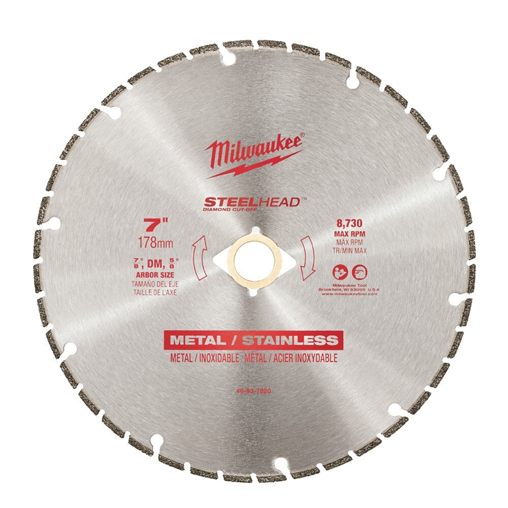 Milwaukee 178mm Steelhead Diamond Cut Off Blade 7" 49937820
