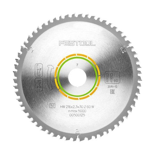Festool Fine Tooth Saw Blade 216mm x 2.3 x 30mm 60 tooth (W60)