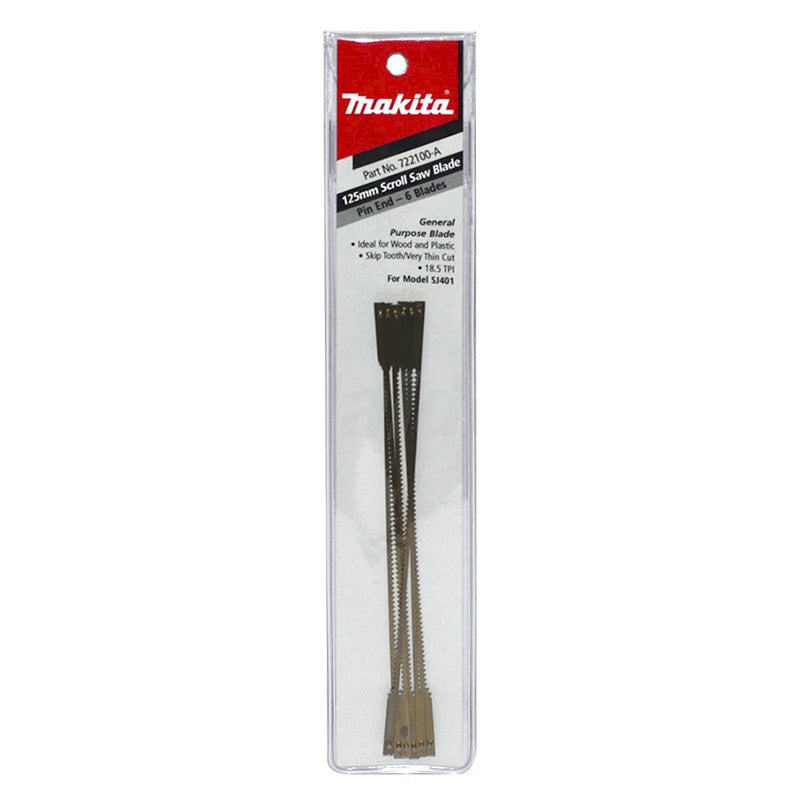 MAKITA SCROLL SAW BLADE PIN END /133mm O/L x 18.5TPI - (6PK) 722100-A
