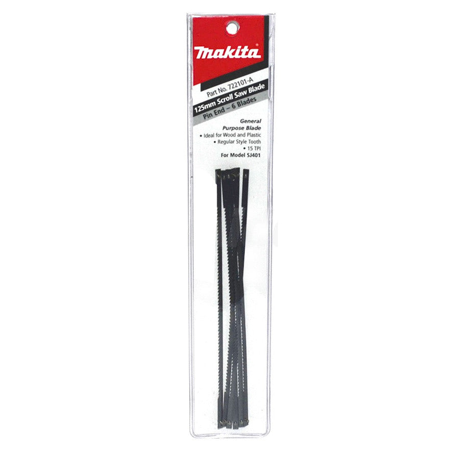 MAKITA SCROLL SAW BLADE PIN END /133mm O/L x 15TPI - (6PK) 722101-A