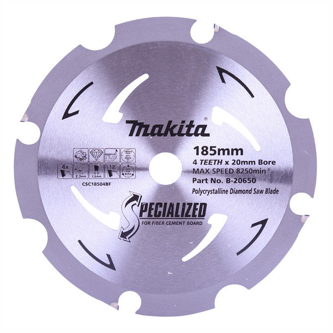 MAKITA PCD FIBRE CEMENT SAW BLADE 185mm x 20mm x 4T B-20650